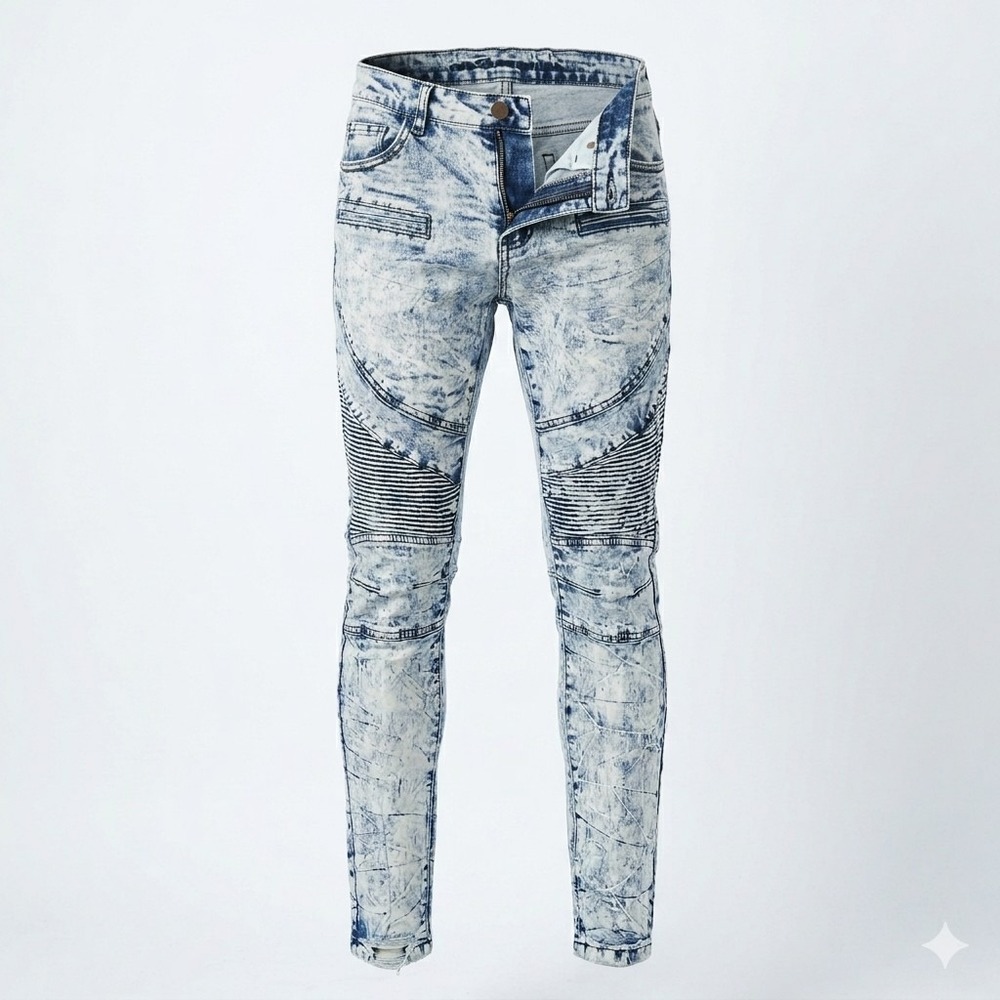Rue21 Premium‎ Men's Biker Jeans Size 28x30 Acid Wash Moto Denim Streetwear
